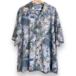 Bermuda Bay 100% Silk Blue Hawaiian Casual Button Up Camp Shirt Men's Size XXL